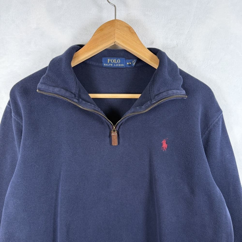 Polo Ralph Lauren Navy Blue Half Zip Sweater Men Medium Classic Casual Preppy
